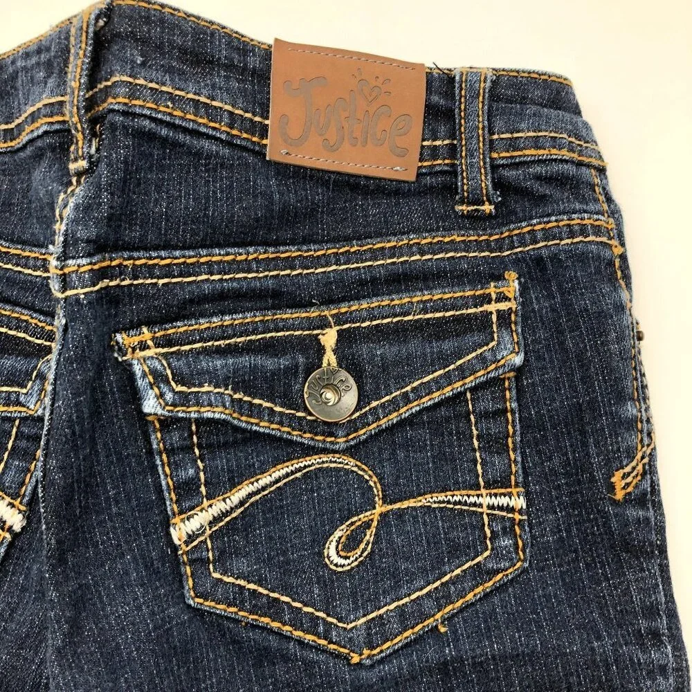 Justice Girls Size‎ 12 Capri Bermuda Jean Shorts Dark Wash Blue Flap Pocket